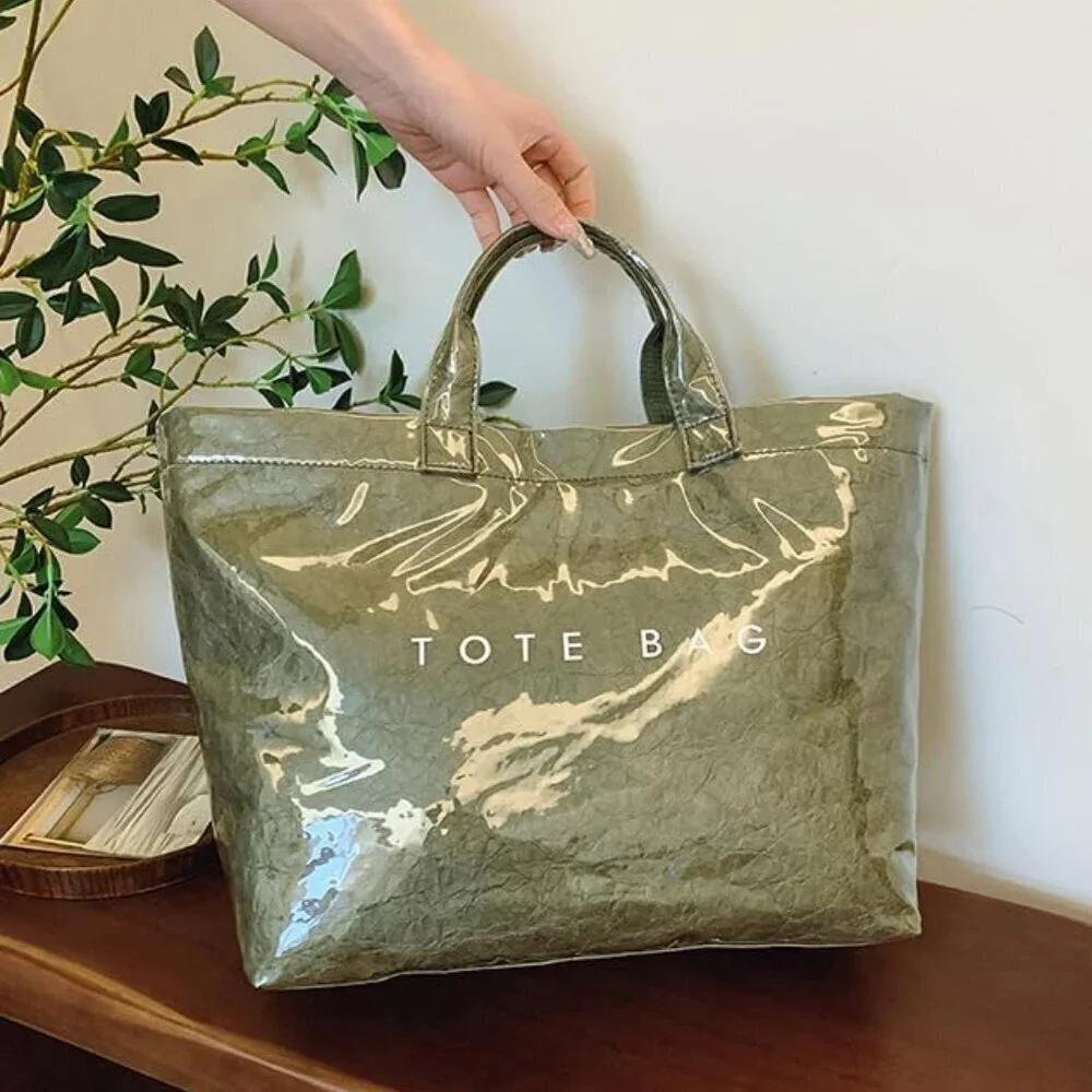 Paper Tote Bag PVC Surface Womens Vintage Clear Handbag Satchel